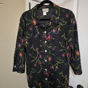 Large Coldwater Creek Black Embroidered Shirt